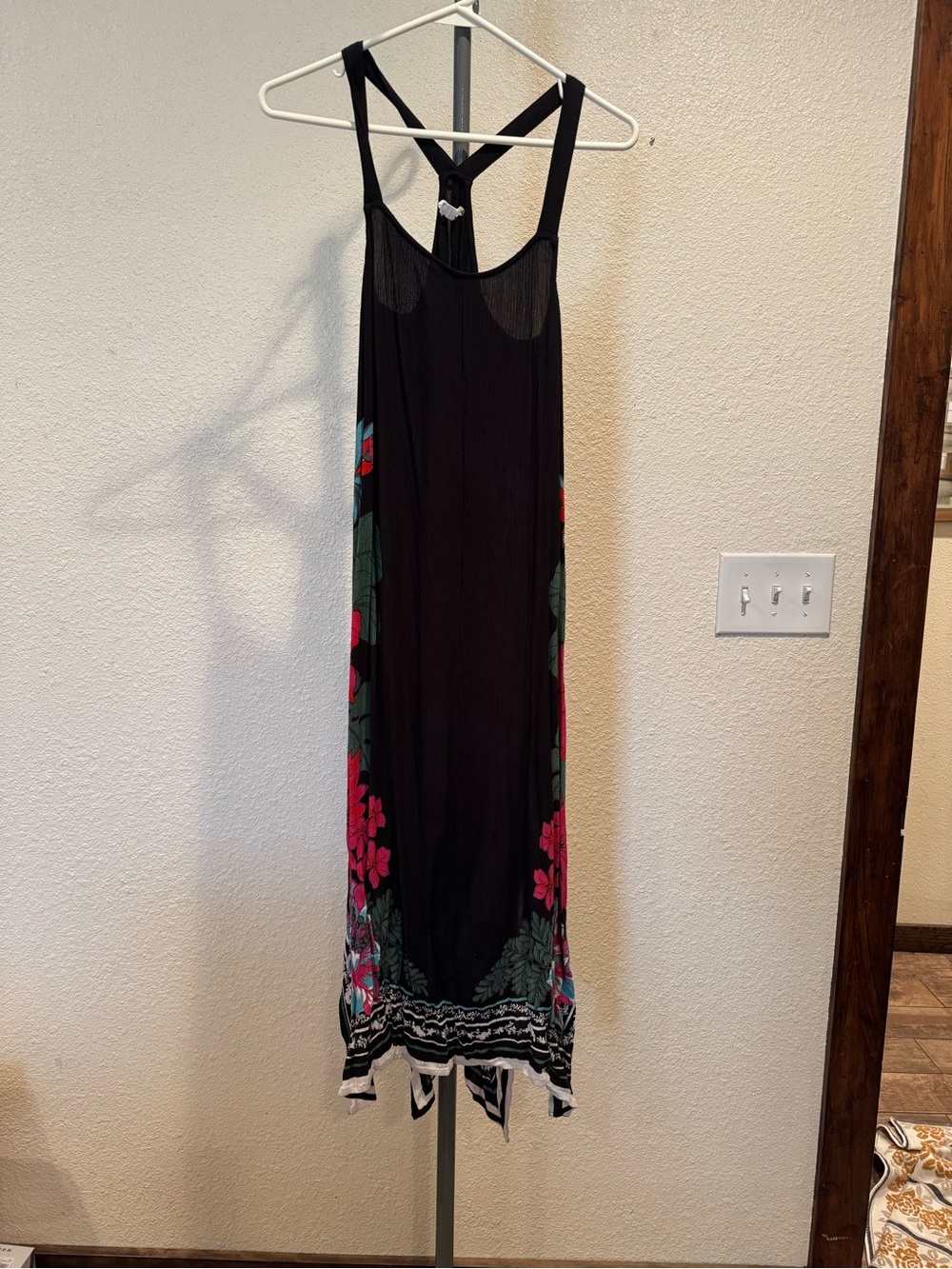 O'Neill Black Maxi Dress with Pink and Green Floral Sides
